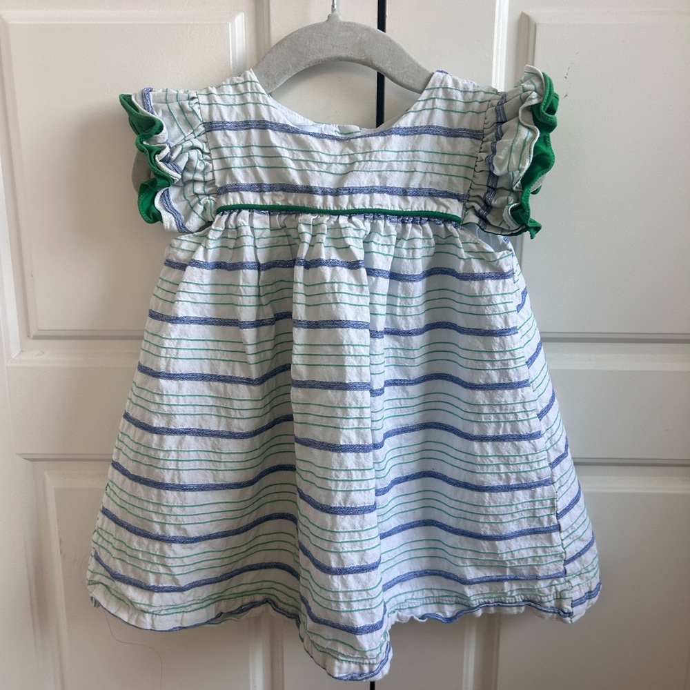 The Oaks Striped White & Blue & Green Ruffle-Sleeve Baby Dress